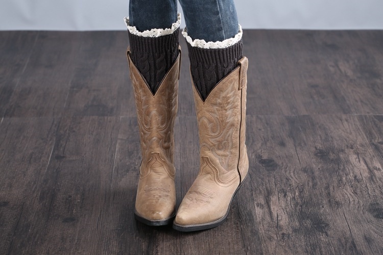 Womens Lace Trim Knit Boot Cuffs Crochet Thermal Short Leg Warmer Boot Toppers